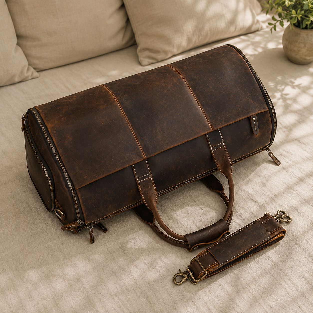 Jazroy leather carry-on duffel bag, vegetable-tanned