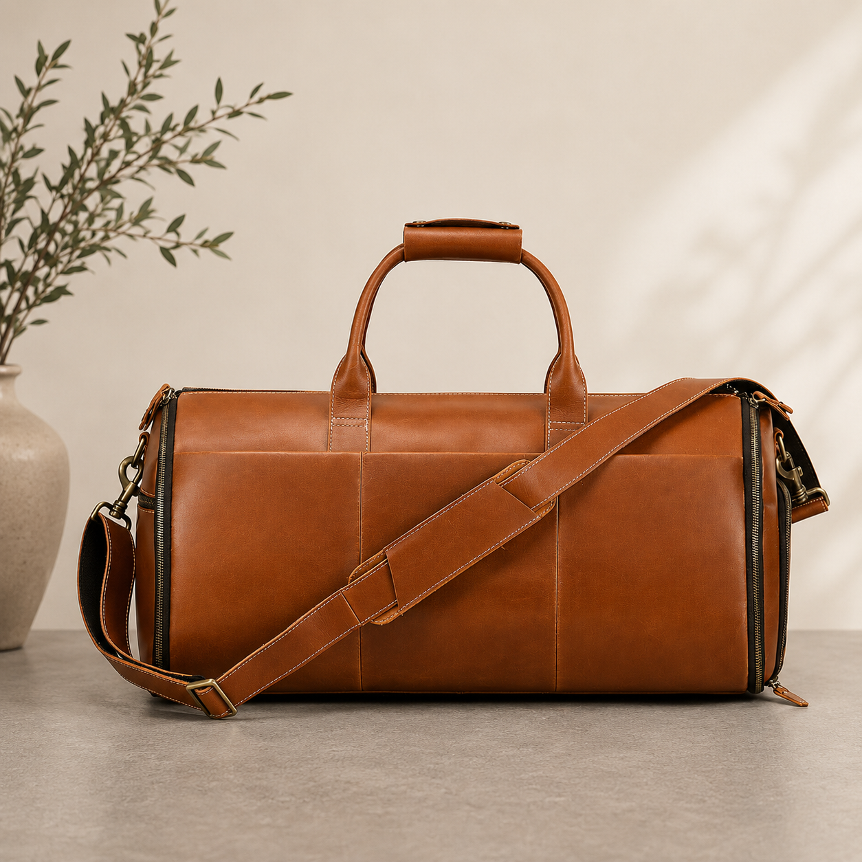 Jazroy leather weekender duffel bag in full-grain hide